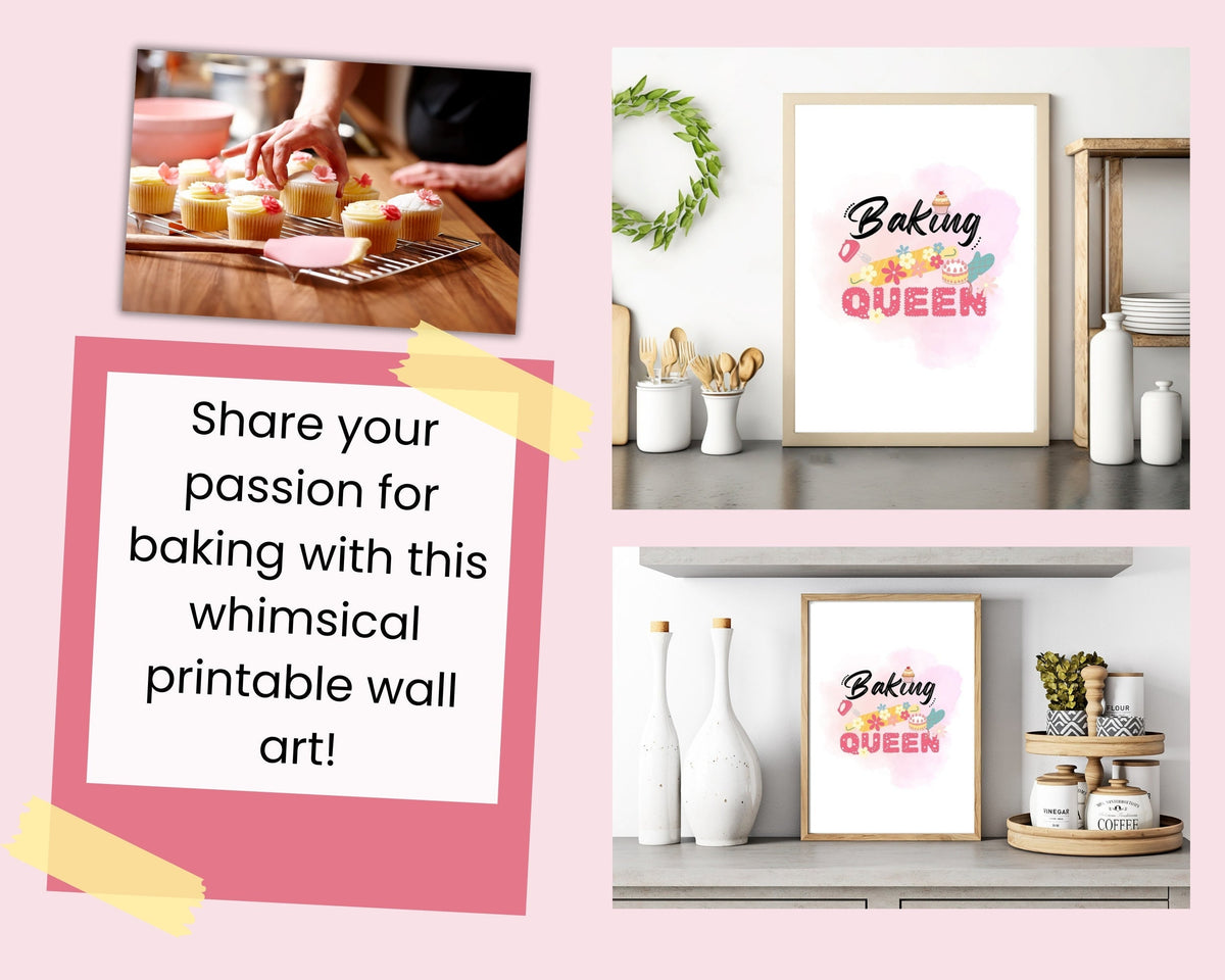 Baking Queen Watercolor Print | Fun Kitchen Decor | Housewarming Gift Ideas, Aesthetic Wall Art, Printable Wall Art | Kitchen Wall Print