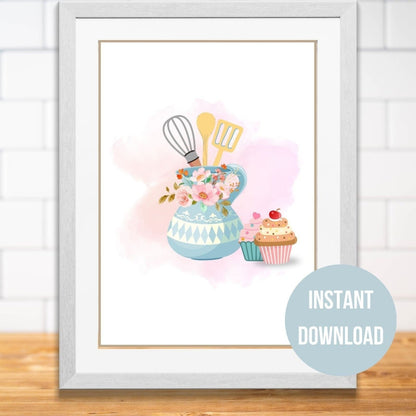 Kitchen Wall Art, Fun Watercolor Print, Cute Wall Decor, Kitchen Art, Printable Funky Wall Art