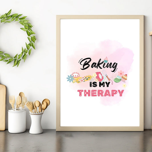 Baking Therapy, Whimsical Baking Watercolor, Kitchen Wall Decor, Quirky Gift for Bakers, Housewarming Gift, Aesthetic Wall Art, Colorful Kitchen Art