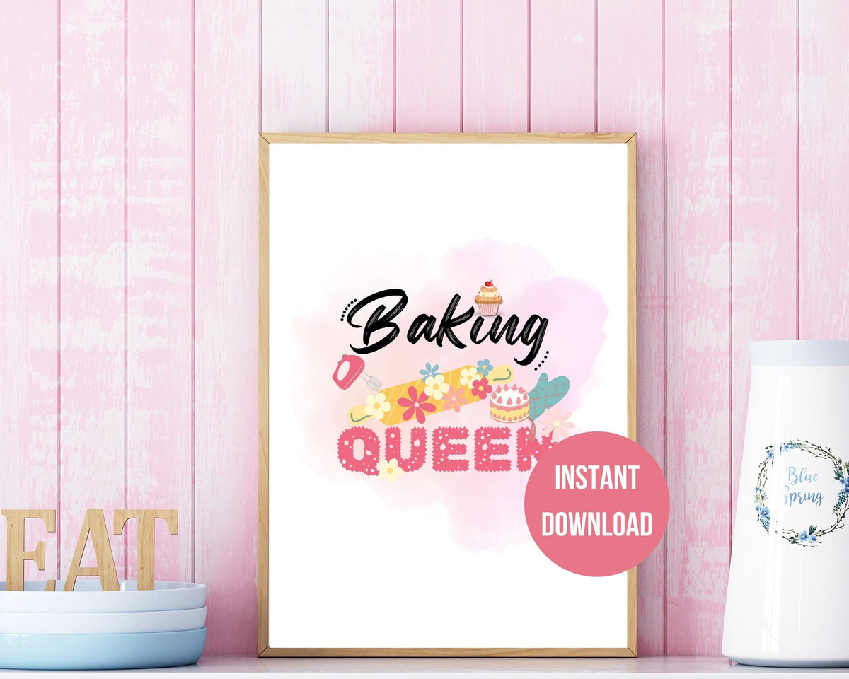 Baking Queen Watercolor Print | Fun Kitchen Decor | Housewarming Gift Ideas, Aesthetic Wall Art, Printable Wall Art | Kitchen Wall Print