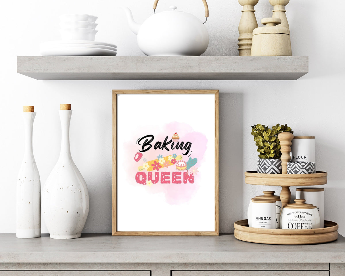 Baking Queen Watercolor Print | Fun Kitchen Decor | Housewarming Gift Ideas, Aesthetic Wall Art, Printable Wall Art | Kitchen Wall Print