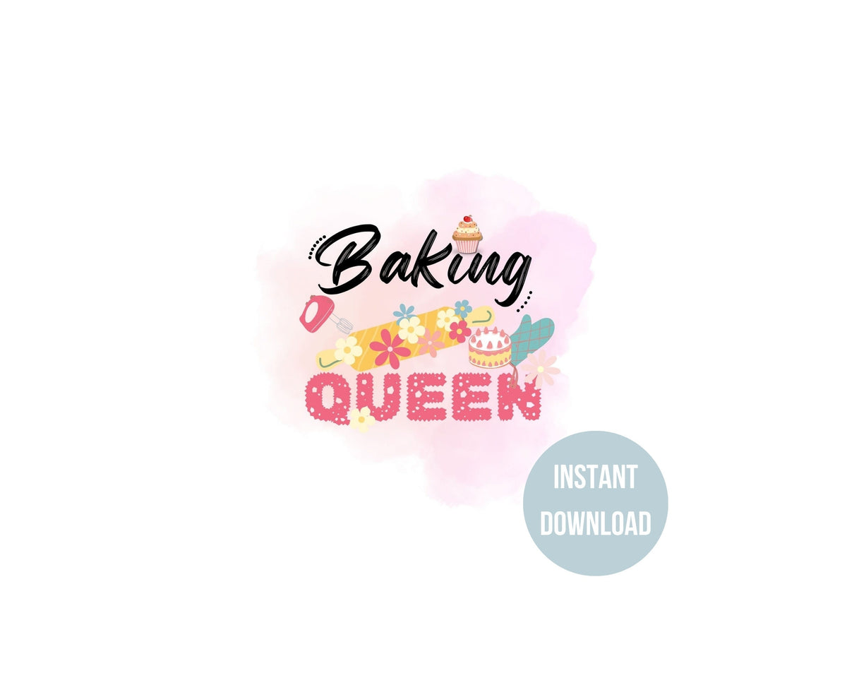 Baking Queen Watercolor Print | Fun Kitchen Decor | Housewarming Gift Ideas, Aesthetic Wall Art, Printable Wall Art | Kitchen Wall Print