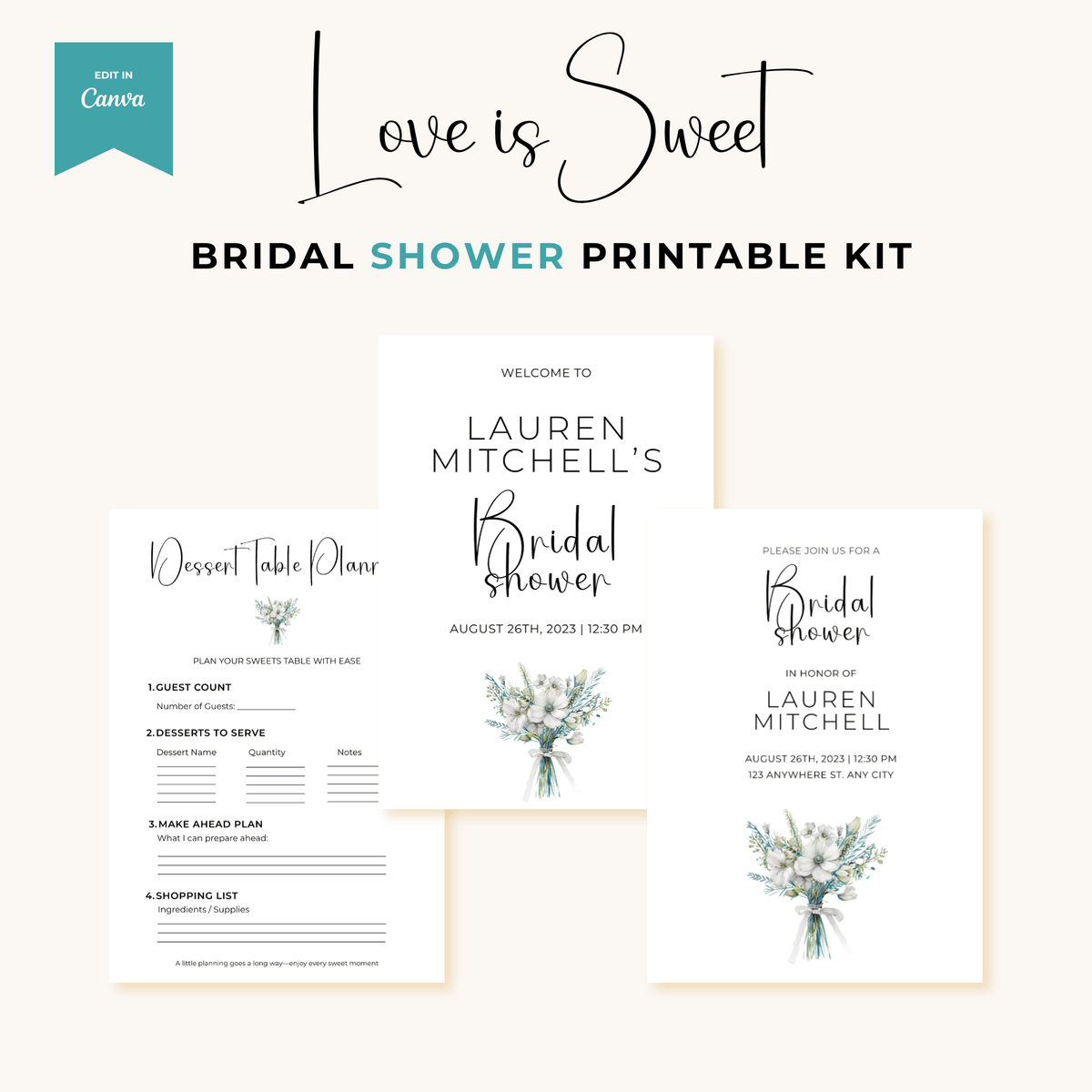 Editable Bridal Shower Template Kit