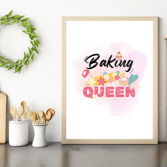 Baking Queen Watercolor Print | Fun Kitchen Decor | Housewarming Gift Ideas, Aesthetic Wall Art, Printable Wall Art | Kitchen Wall Print