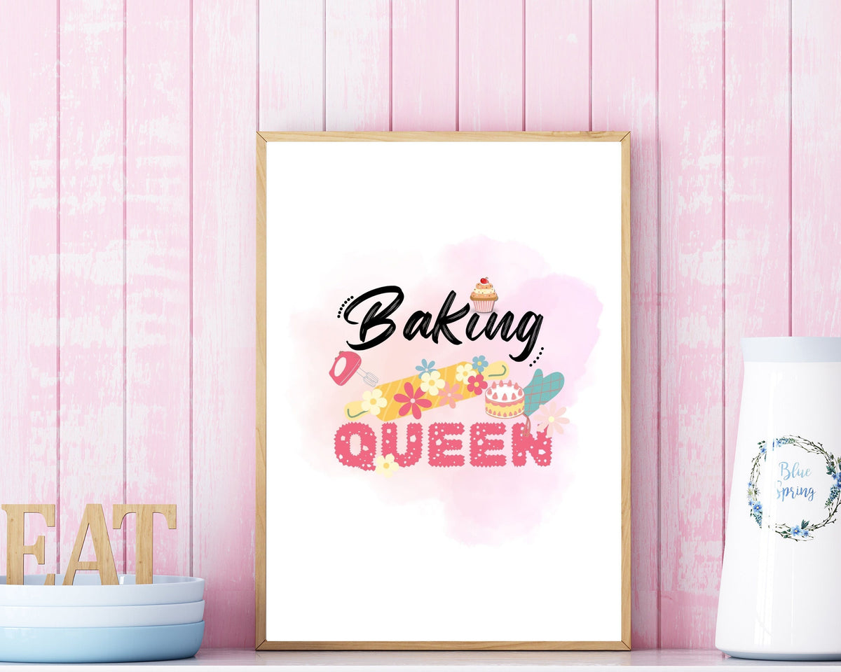 Baking Queen Watercolor Print | Fun Kitchen Decor | Housewarming Gift Ideas, Aesthetic Wall Art, Printable Wall Art | Kitchen Wall Print